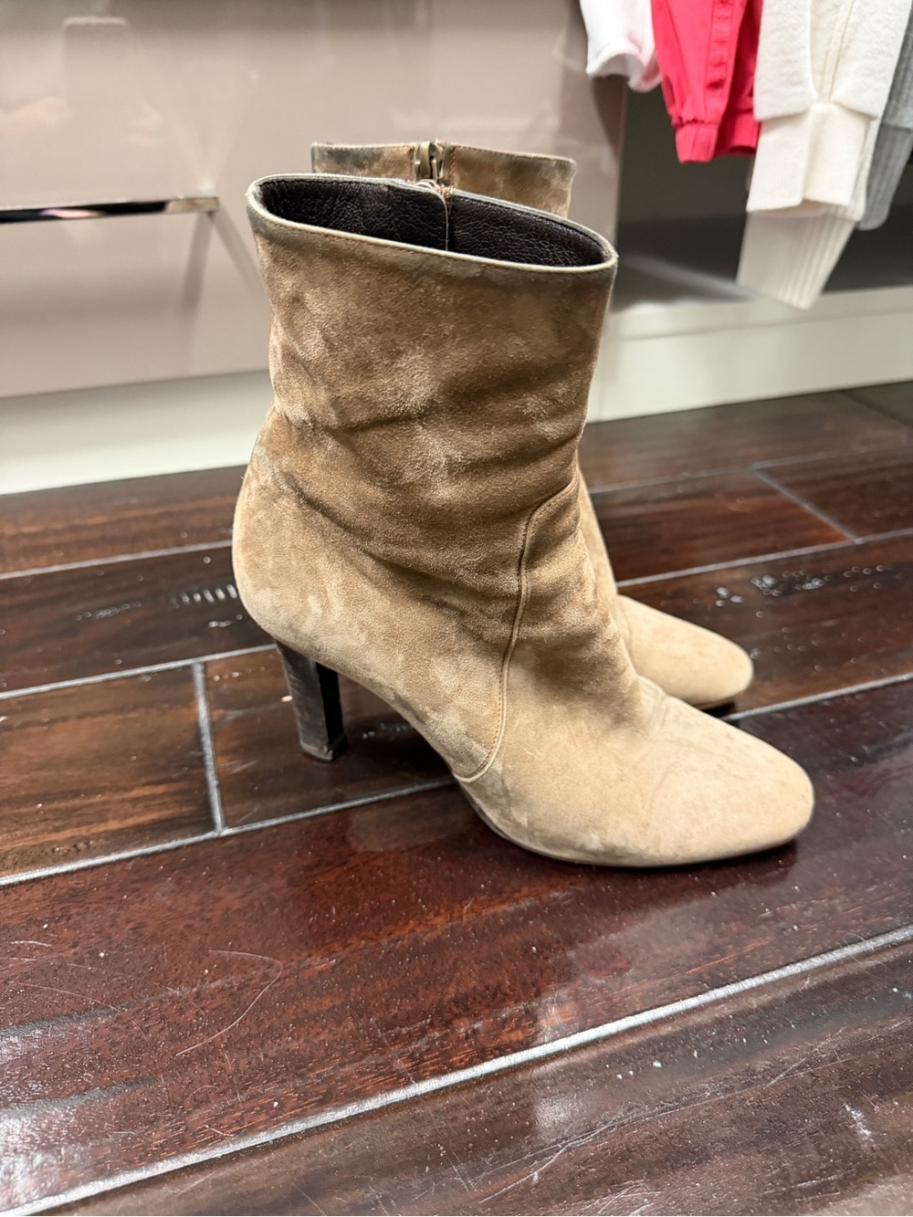 Yves Saint Laurent Taupe Suede Ankle Booties